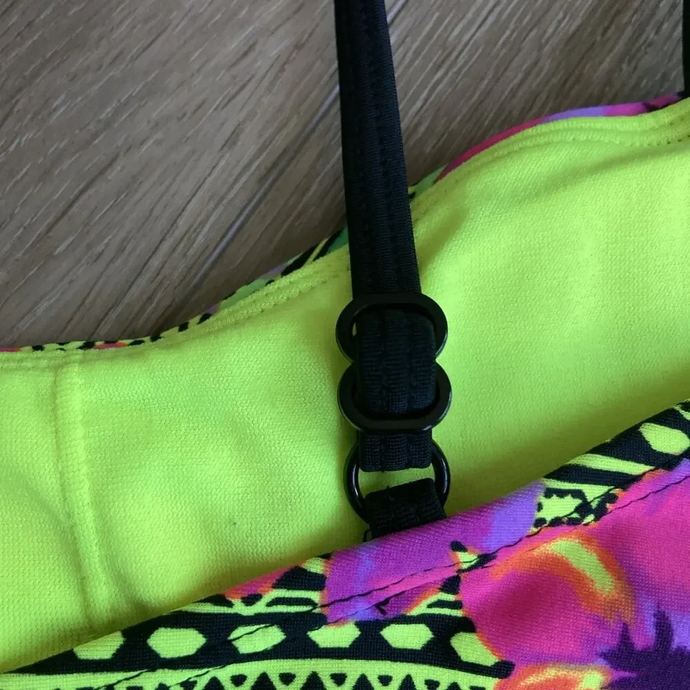 Justice Bandeau Bikini Top & Bottom Girls Sz 16 Yellow Black Tropical Floral